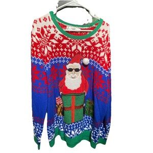 Jolly Sweaters Ugly Christmas Sweater Sz XXL Cool Santa Gift Box